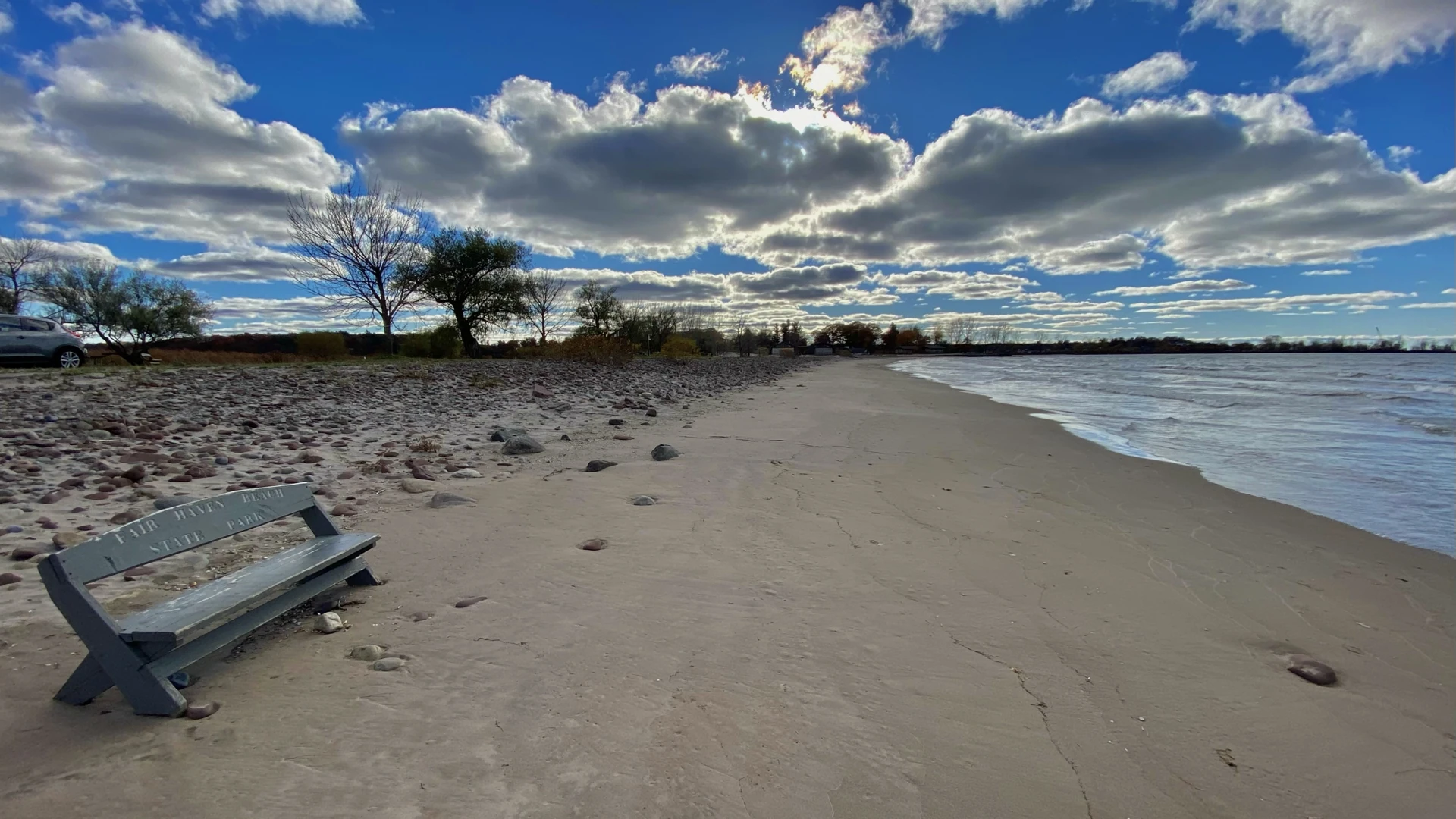 Sandy beach beside Lake Ontario at Fair Haven Beach State Park