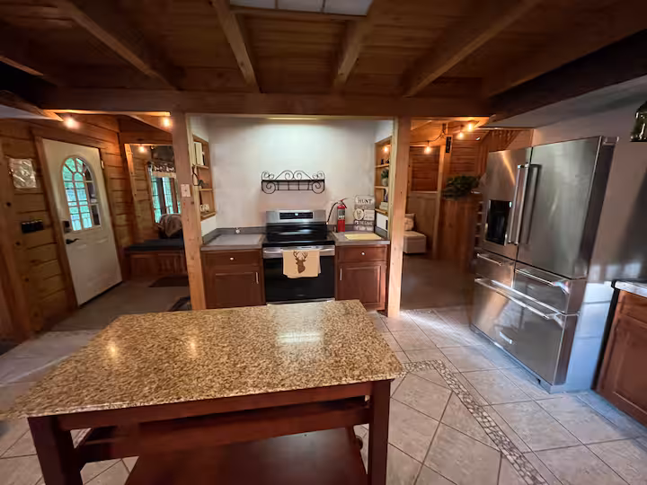 The full kitchen and central island